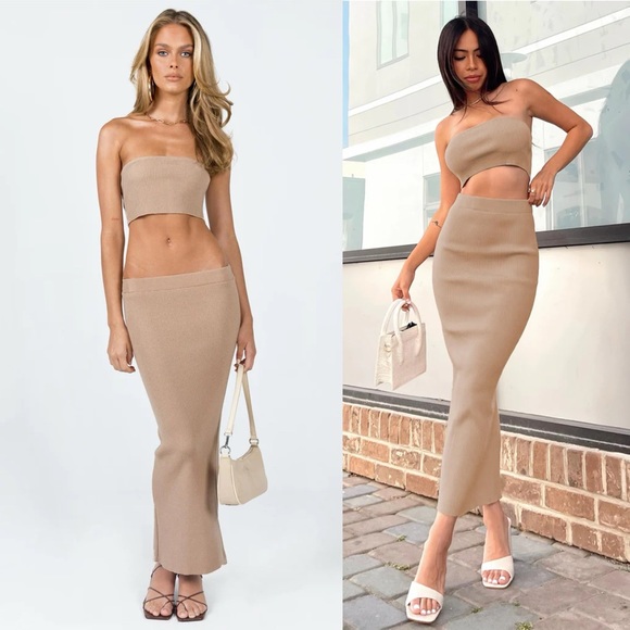 Princess Polly Dresses & Skirts - Princess Polly Memories of You Beige Strapless Midi Skirt Two Piece Set